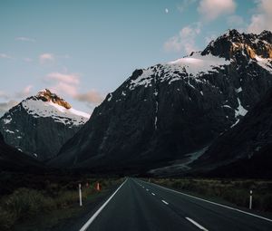 Preview wallpaper road, mountains, evening, asphalt, marking