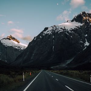 Preview wallpaper road, mountains, evening, asphalt, marking