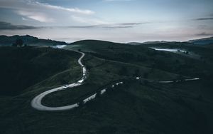 Preview wallpaper road, mountains, fog, winding