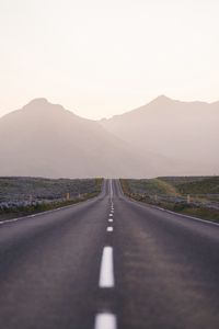 Preview wallpaper road, mountains, fog, asphalt, highway