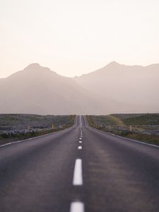 Preview wallpaper road, mountains, fog, asphalt, highway