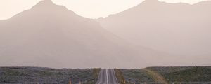 Preview wallpaper road, mountains, fog, asphalt, highway