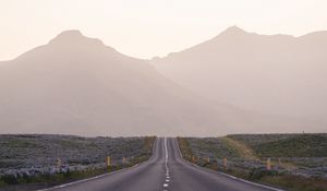 Preview wallpaper road, mountains, fog, asphalt, highway