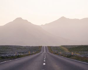 Preview wallpaper road, mountains, fog, asphalt, highway