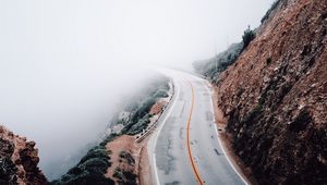 Preview wallpaper road, mountains, fog, nature