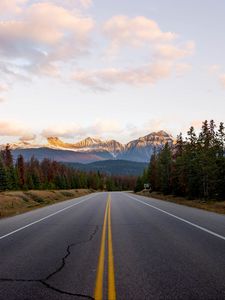 Preview wallpaper road, mountains, forest, turn, landscape, asphalt