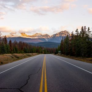 Preview wallpaper road, mountains, forest, turn, landscape, asphalt