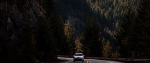 Preview wallpaper road, mountains, forest, slopes, landscape