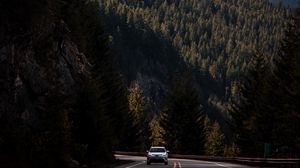 Preview wallpaper road, mountains, forest, slopes, landscape