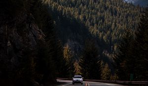 Preview wallpaper road, mountains, forest, slopes, landscape