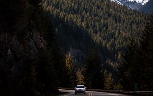 Preview wallpaper road, mountains, forest, slopes, landscape