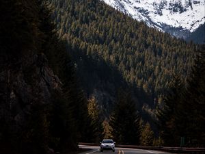 Preview wallpaper road, mountains, forest, slopes, landscape