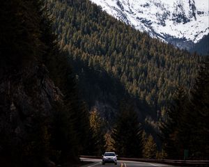 Preview wallpaper road, mountains, forest, slopes, landscape