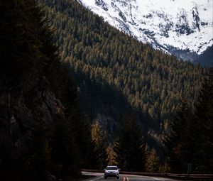 Preview wallpaper road, mountains, forest, slopes, landscape
