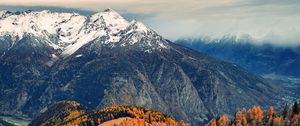 Preview wallpaper road, mountains, forest, trees, snow, snowy