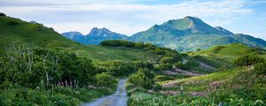 Preview wallpaper road, mountains, hills, greenery, landscape