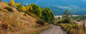 Preview wallpaper road, mountains, hills, trees, forest