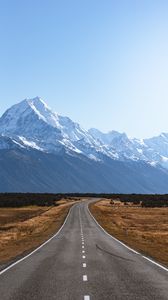 Preview wallpaper road, mountains, marking, mount cook, new zealand