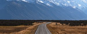 Preview wallpaper road, mountains, marking, mount cook, new zealand