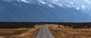 Preview wallpaper road, mountains, marking, mount cook, new zealand