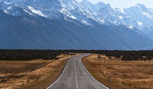 Preview wallpaper road, mountains, marking, mount cook, new zealand