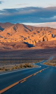 Preview wallpaper road, mountains, marking, distance