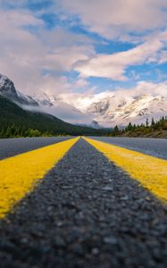 Preview wallpaper road, mountains, marking, asphalt, clouds, sky