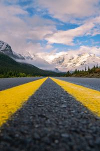 Preview wallpaper road, mountains, marking, asphalt, clouds, sky