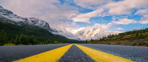Preview wallpaper road, mountains, marking, asphalt, clouds, sky
