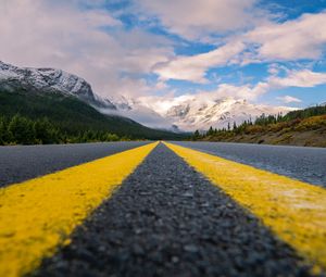 Preview wallpaper road, mountains, marking, asphalt, clouds, sky