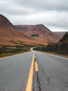 Preview wallpaper road, mountains, marking, sky