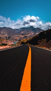 Preview wallpaper road, mountains, marking, asphalt, sky