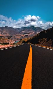 Preview wallpaper road, mountains, marking, asphalt, sky