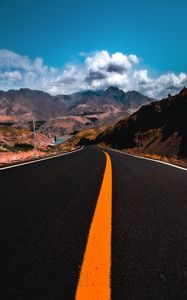 Preview wallpaper road, mountains, marking, asphalt, sky