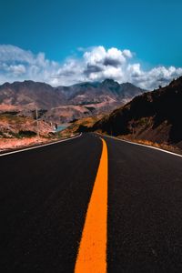 Preview wallpaper road, mountains, marking, asphalt, sky