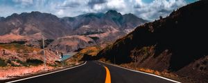 Preview wallpaper road, mountains, marking, asphalt, sky