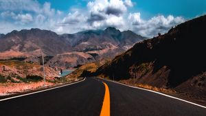 Preview wallpaper road, mountains, marking, asphalt, sky