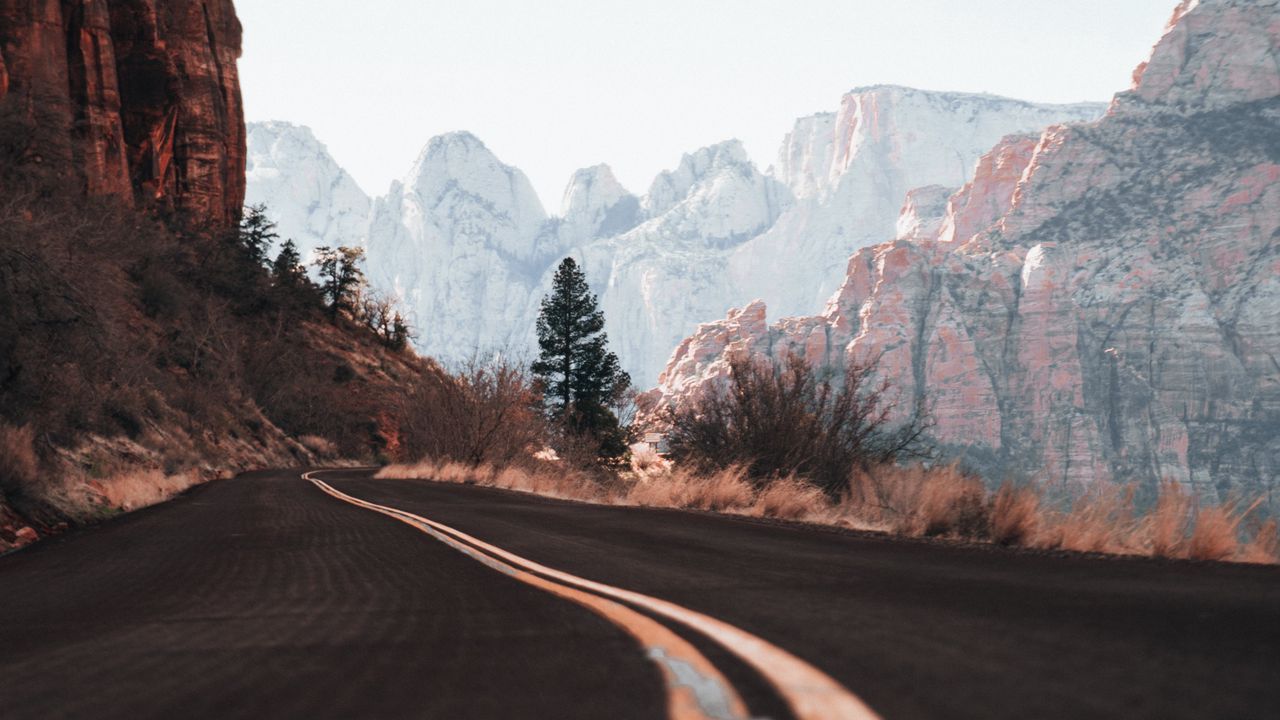 Wallpaper road, mountains, nature, landscape, trees