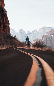 Preview wallpaper road, mountains, nature, landscape, trees