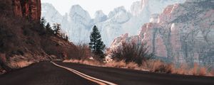 Preview wallpaper road, mountains, nature, landscape, trees