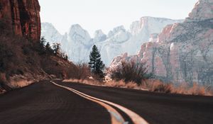 Preview wallpaper road, mountains, nature, landscape, trees