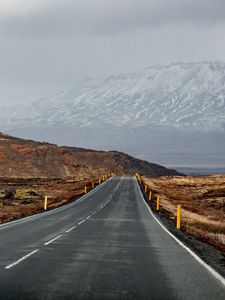 Preview wallpaper road, mountains, relief, peaks, fog