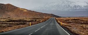 Preview wallpaper road, mountains, relief, peaks, fog