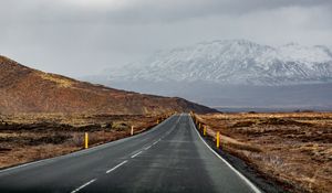 Preview wallpaper road, mountains, relief, peaks, fog