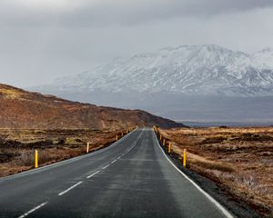 Preview wallpaper road, mountains, relief, peaks, fog