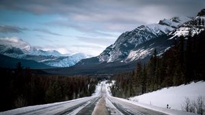 Preview wallpaper road, mountains, slope, snowy