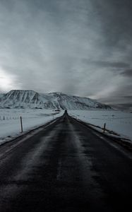 Preview wallpaper road, mountains, snow, snowy, marking