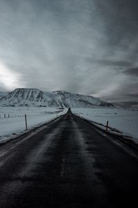 Preview wallpaper road, mountains, snow, snowy, marking