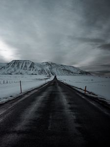 Preview wallpaper road, mountains, snow, snowy, marking