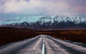 Preview wallpaper road, mountains, snow, landscape